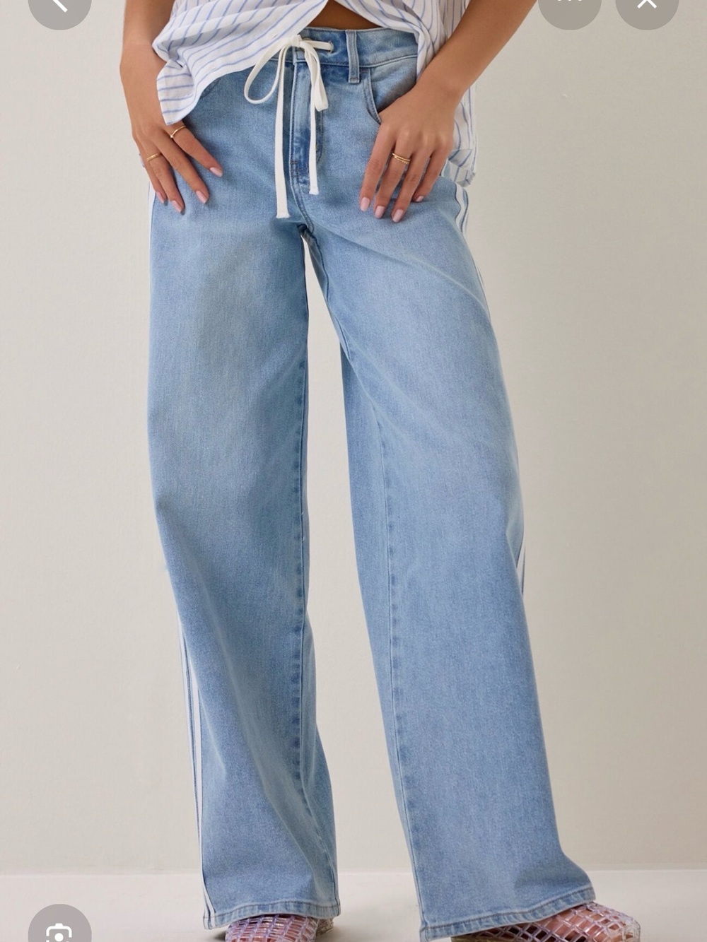 Altar'd State Light Blue Wide-Leg Jeans with White Side Stripe - Picture 2 of 2